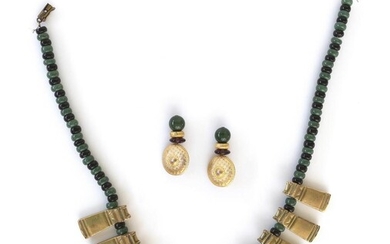 PRE-COLUMBIAN-STYLE TUMBAGA, JADE AND OBSIDIAN BEAD NECKLACE Together...