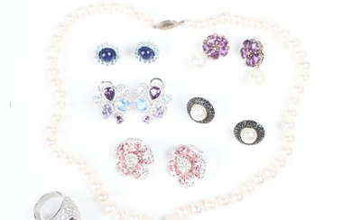 Sterling, pearl and semi-precious stone jewelry group