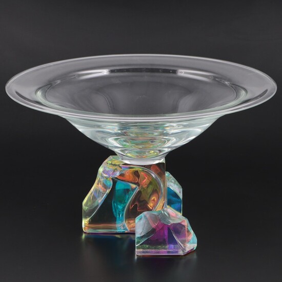 Steven Maslach Handblown Dichroic Art Glass Centerpiece Bowl