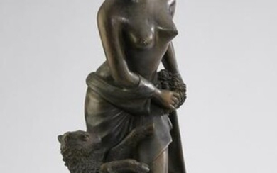 Style of Emile Bruchon, bronze of a maiden with goat