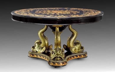 THE ROTHSCHILD MENTMORE EBONY, MARQUETRY AND ORMOLU CENTRE TABLE