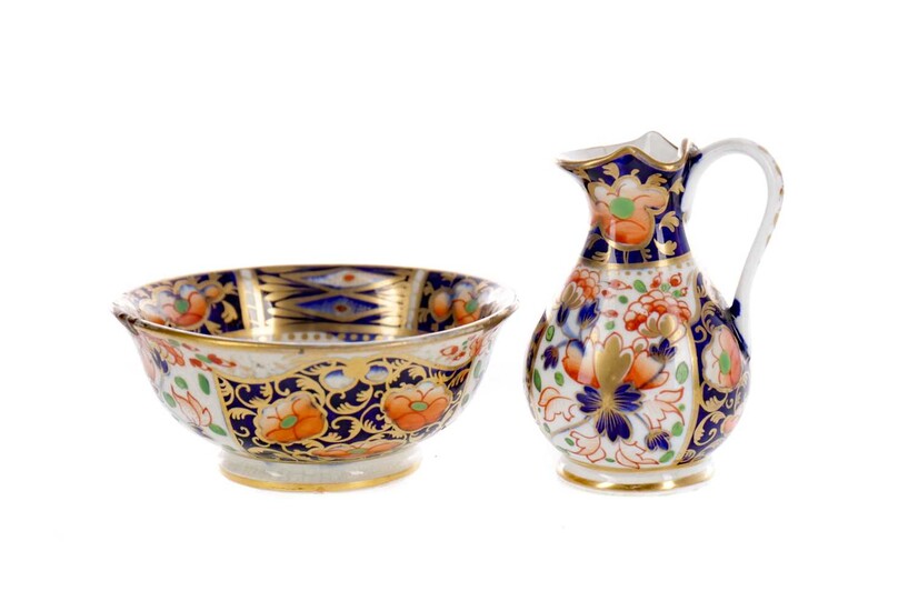 THREE EARLY 19TH CENTURY ENGLISH PORCELAIN MINIATURE WASH BOWLS AND EWERS