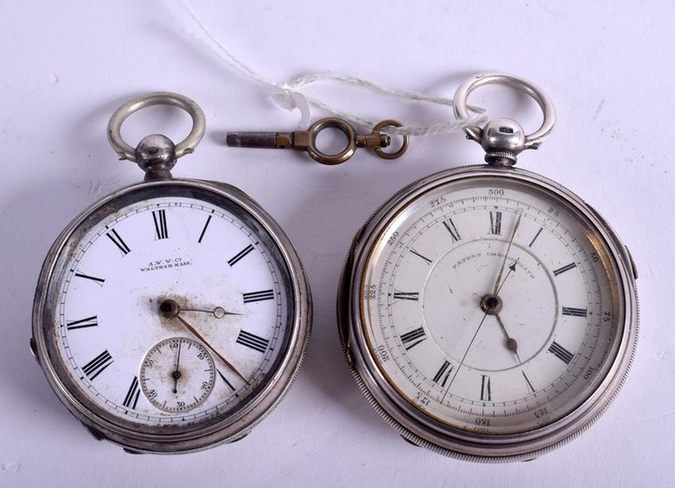 TWO ANTIQUE SILVER POCKET WATCHES. 5.5 cm diameter. (2)