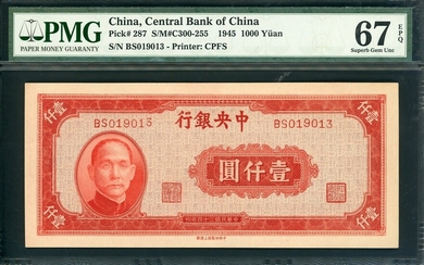 The Central Bank of China, 1000 Yuan, 1945, serial number BS019013, (Pick 287)