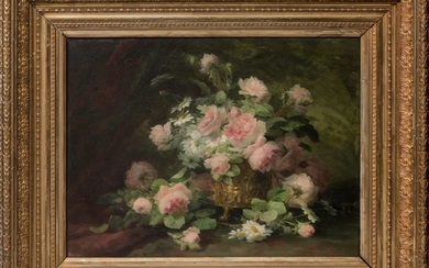 Thérèse GUERIN (1861-1933). "Coupe de roses et marguerites"....