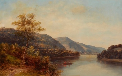 Thomas Addison Richards (1820-1900), Lakeside landscape with boaters