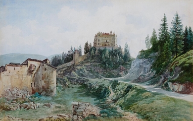 Thomas Ender Vienne 1793 - 1875 Vienne Bruneck Vue du château de Bruneck Aquarelle sur...