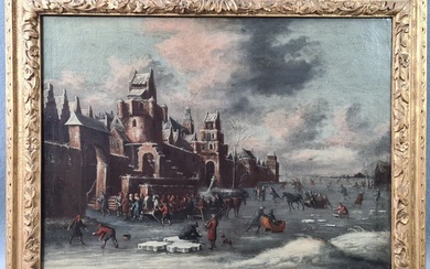 Thomas HEEREMANS (Haarlem vers 1640 - 1697), "Paysage d'hiver", sur sa toile d'origine. Dimensions: 60...