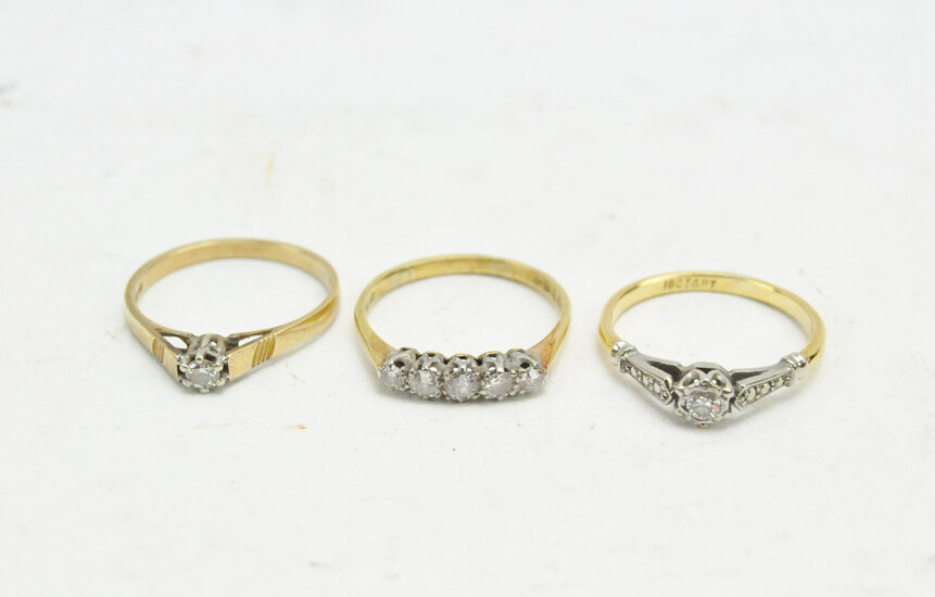 Three 20th century diamond set dress rings, including a 9ct solitaire ring