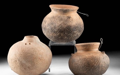Three Chavin Pottery Jars w/ Impressed Designs