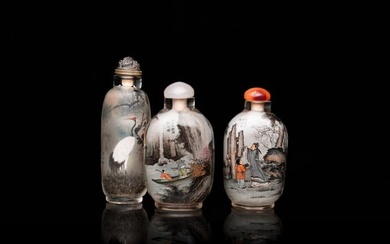 Three Chinese inside-painted glass snuff bottles, 20th C.