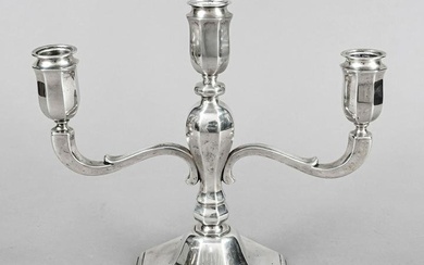 Three-flame candelabrum, 20th c., silver 830/000, 8-cornered filled stand, baluster shaft with 2
