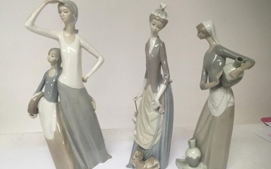 Three large Lladro figures. Of ladies one with a damaged han...