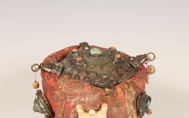 Tibet, turquoise and coral inlaid headdress, 19th century