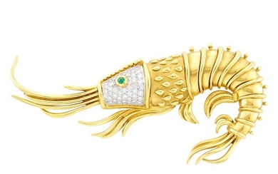 Tiffany & Co. Gold, Diamond and Emerald Brooch