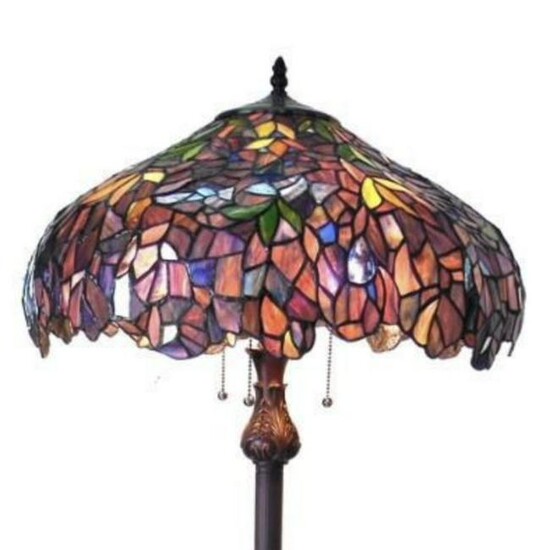Tiffany-style Wisteria Stained Art Glass Floor Lamp