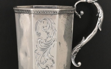 Tift & Whiting Engraved Coin Silver Octagonal Handled Cup, Mid-19th C.
