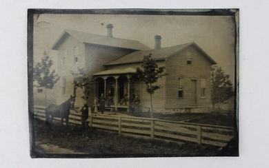 Tintype of House, Family and Horse