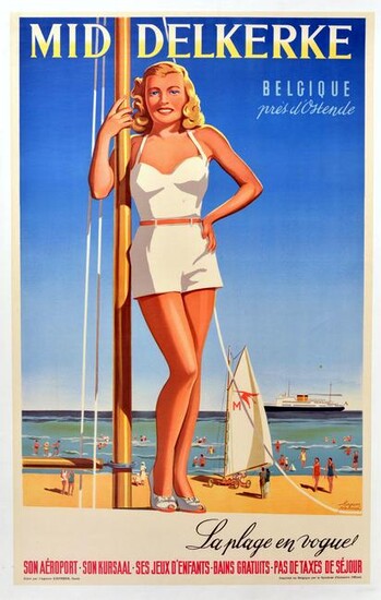 Travel Poster Middelkerke Belgium Ostende Summer Beach