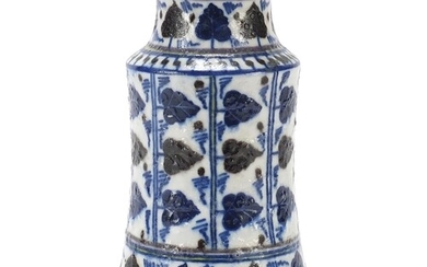 Turkish pottery Albarello vase hand painted with leaves, 18....