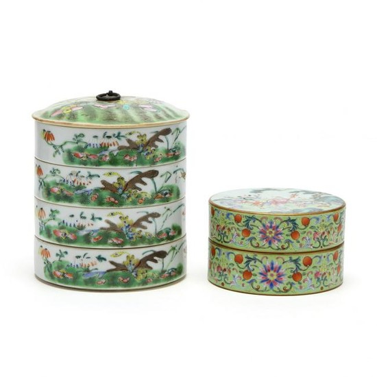 Two Chinese Stacking Porcelain Food Containers