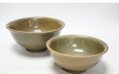 Two Chinese celadon bowls, Yuan-Ming dynasty, largest 22.5cm...