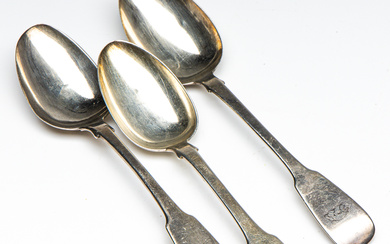 Two Edinburgh hallmarked sterling silver table spoons together with a...