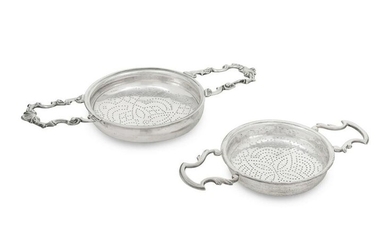 Two English Silver Punch Strainers