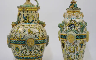 Two Italian majolica urns and covers, late 19th / early 20th century,...