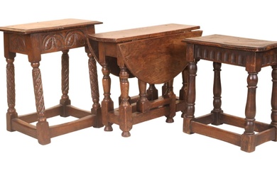 Two Jacobean Carved Oak Joint Stools