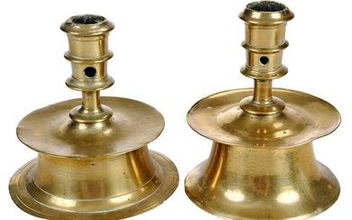 Two North European Brass Capstan Candlesticks