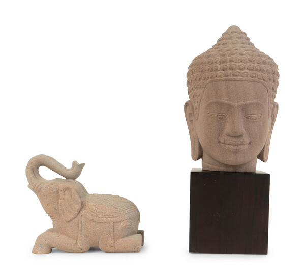 Two Southeast Asian Carved Sandstone Figures