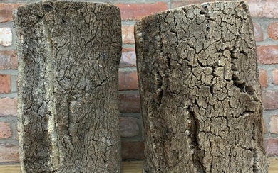Two antique 19th century Portuguese oak cork beehives, H 52c...