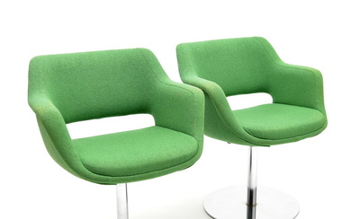 Two green &#39;Kilta&#39; chairs with arm rests, design...