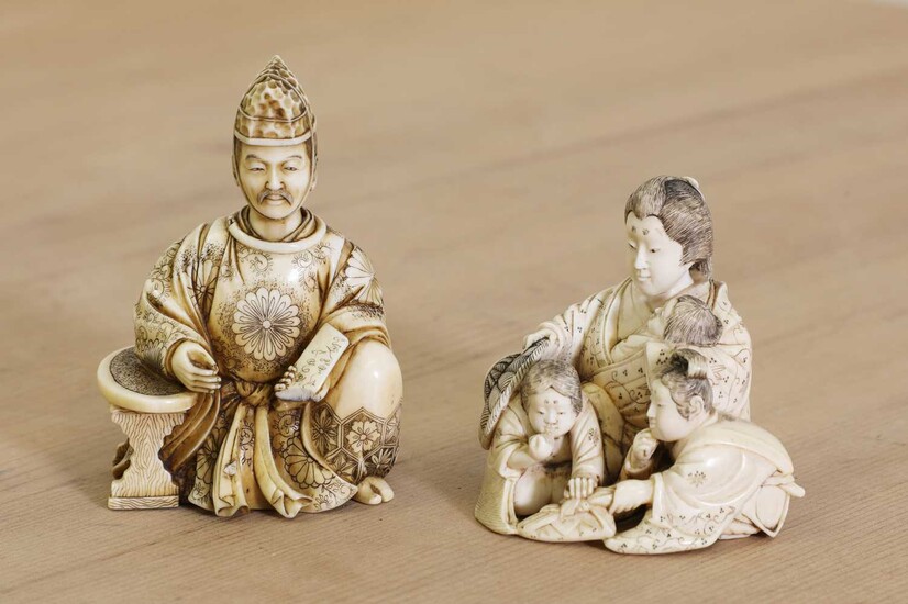 Two small Japanese carved ivory okimonos