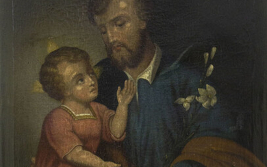 Unidentified Artist - St. Joseph and Baby Jesus, Oil on Canvas.