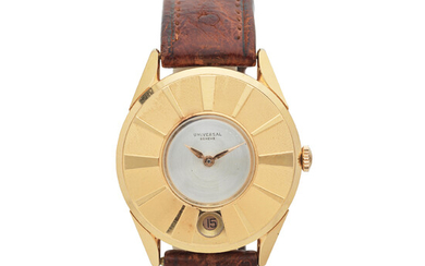 Universal Genève. An 18K gold bumper automatic calendar wristwatch Disco Volante, Ref 100108 1, Circa 1955