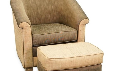 Upholstered Raffia & Linen Club Chair & Ottoman