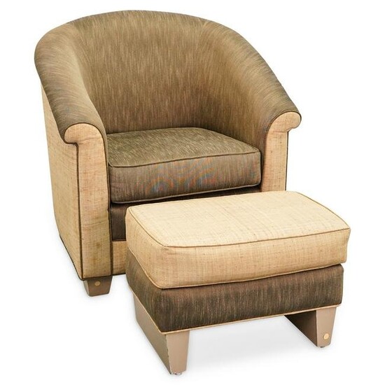 Upholstered Raffia & Linen Club Chair & Ottoman