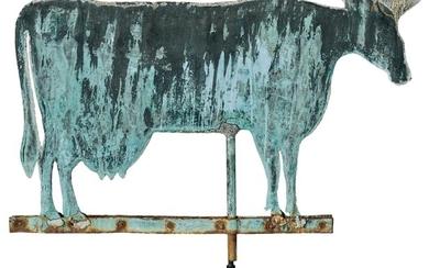 VERY FINE AND LARGE AMERICAN MOLDED SHEET-COPPER AND ZINC COW WEATHERVANE, CIRCA 1880