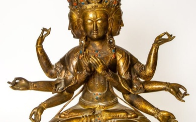 VERY LARGE DEITY WITH FOUR HEADS AND 8 ARMS