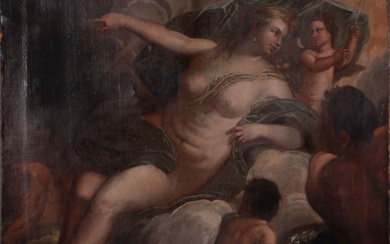Vénus entourée d'anges, école italienne du XVIIe siècle Dimensions : 110 x 98