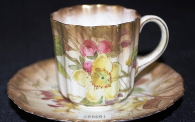 Victorian Doulton Burslem coffee cup & saucer C1691, blossom...