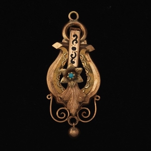 Victorian Etruscan Revival Gold, Turquoise and Enamel Pendant
