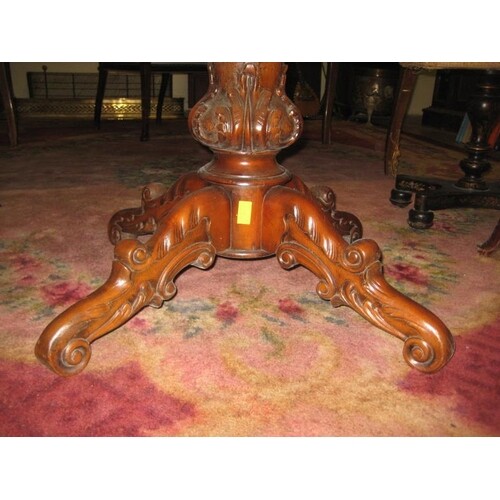 Victorian Style Circular Low Table with Burr Walnut Top on a...