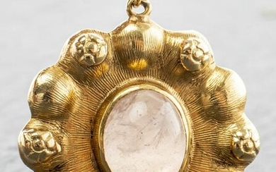 Vintage 14K Yellow Gold Oval Rose Quartz Pendant