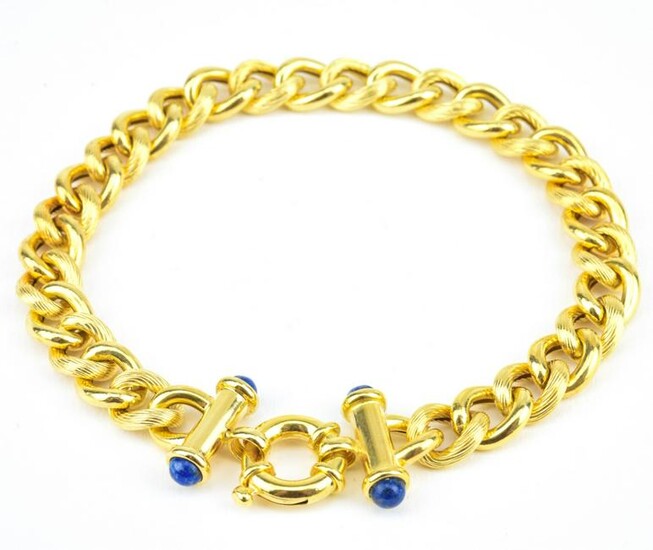 Vintage 14k Gold Curb Link Lapis Bracelet