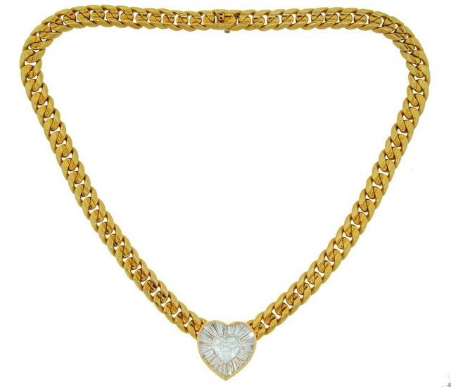 Vintage Bulgari Heart Diamond Yellow Gold NECKLACE