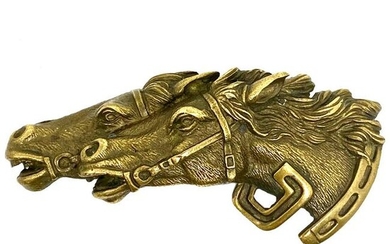 Vintage GUCCI Italy Double Horse Head Bronze Belt