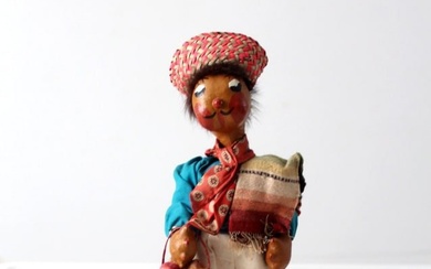 Vintage Mexican Folk Art Oil Cloth Doll